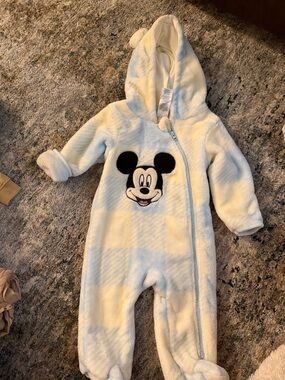 Disney Cream Plush Mickey Hooded Footed One-Piece